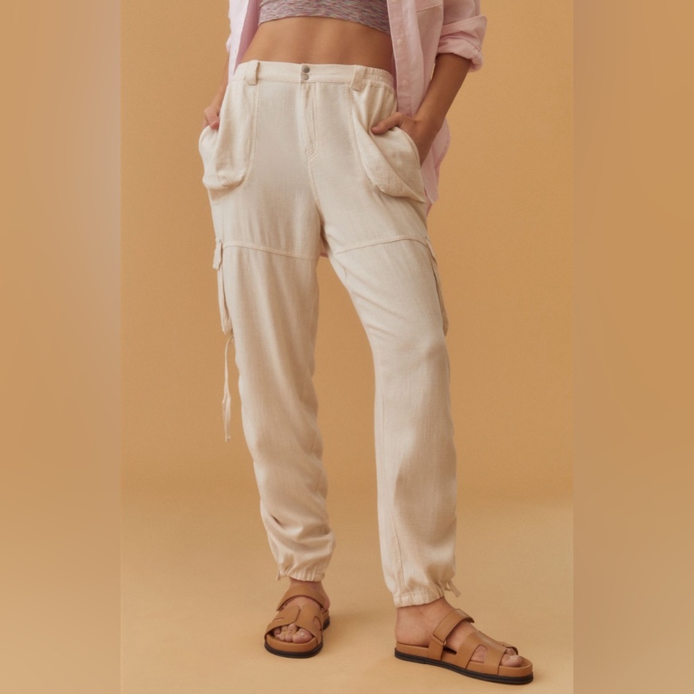 By Anthropologie Relaxed Utility Pants-Ivory-M-NWT